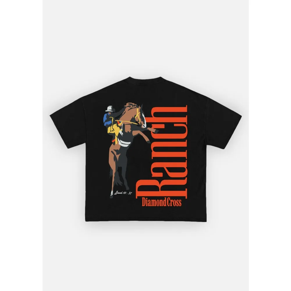 

2025 New Diamond Cross Ranch Cotton T-shirt Unisex Men Women Summer Short Sleeve Fashion Top Casual Vintage Fashion
