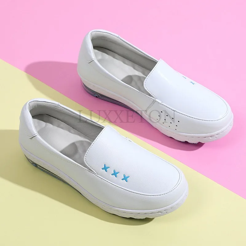 Genuine Leather Air Cushion Nurse Shoes for Women Spring New Soft Sole Breathable Anti Slip Flat Bottomed Medical Shoes