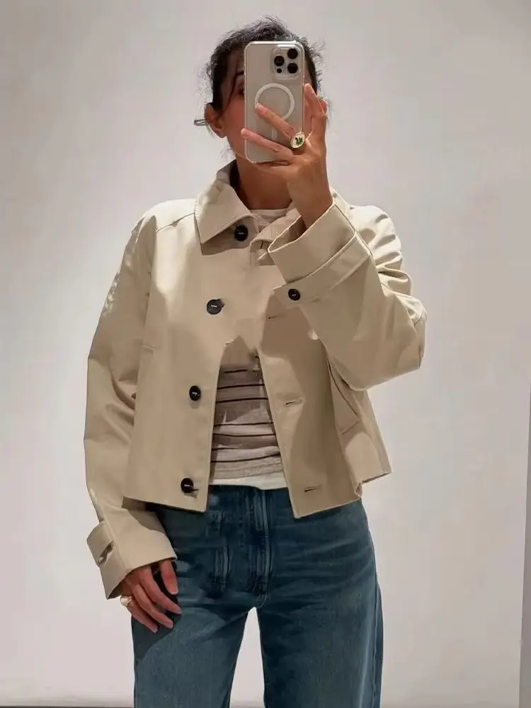 

HH Women Fashion Single Breasted Pocket Decoration Waterproof Trench Coat Female Versatile High Street Casual Long Sleeve Jacket