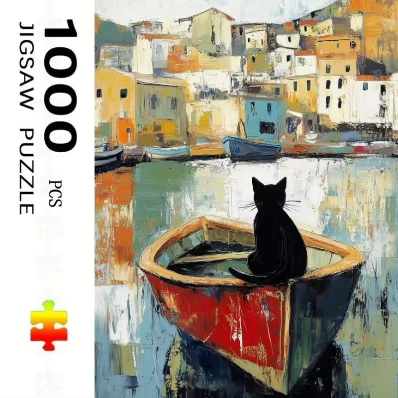 Adult Jigsaw Puzzle 500/1000/1200/2000 Pcs Puzzle Black Cat Abstract Paper Puzzle Decorative Painting Exercise Brain Thinking
