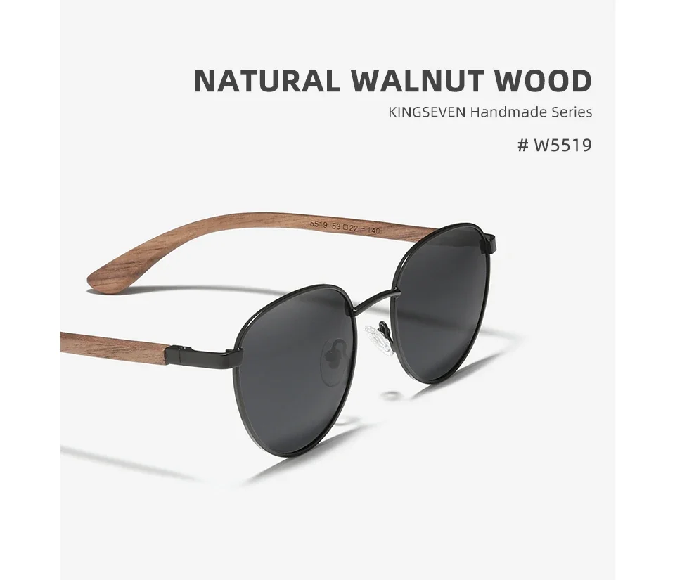 KINGSEVEN Mode Handgemachte Schwarz Walnuss Holz männer Sonnenbrille Frauen Polarisierte Spiegel Objektiv Sonnenbrille Männlichen UV400 Fahren – Detail 4