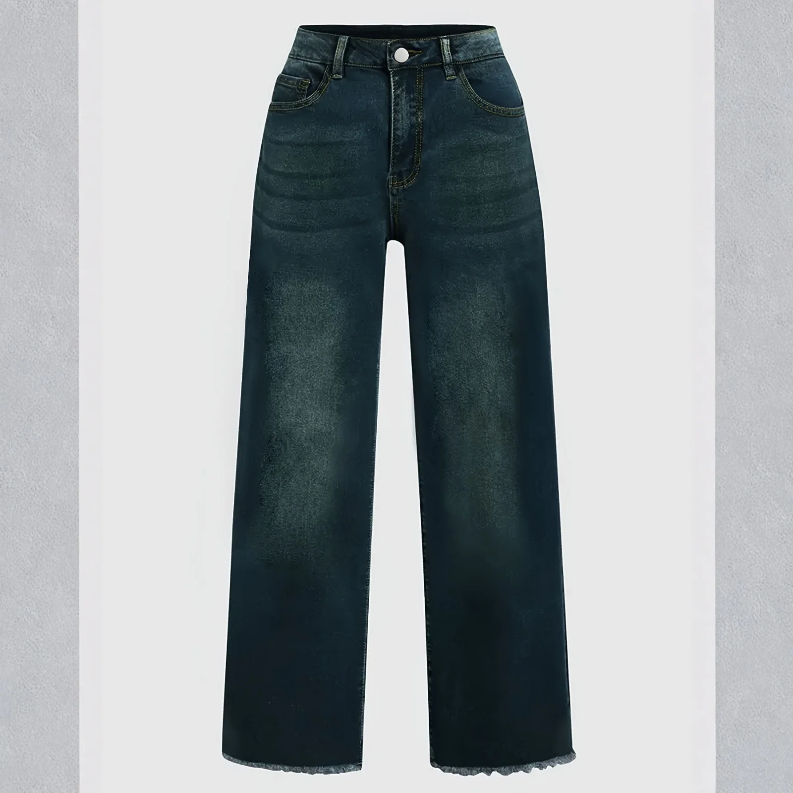 Calças de brim de perna larga para mulheres lavadas com bordas cruas solto ajuste retro calças estilo preguiçoso na moda diariamente casual wear