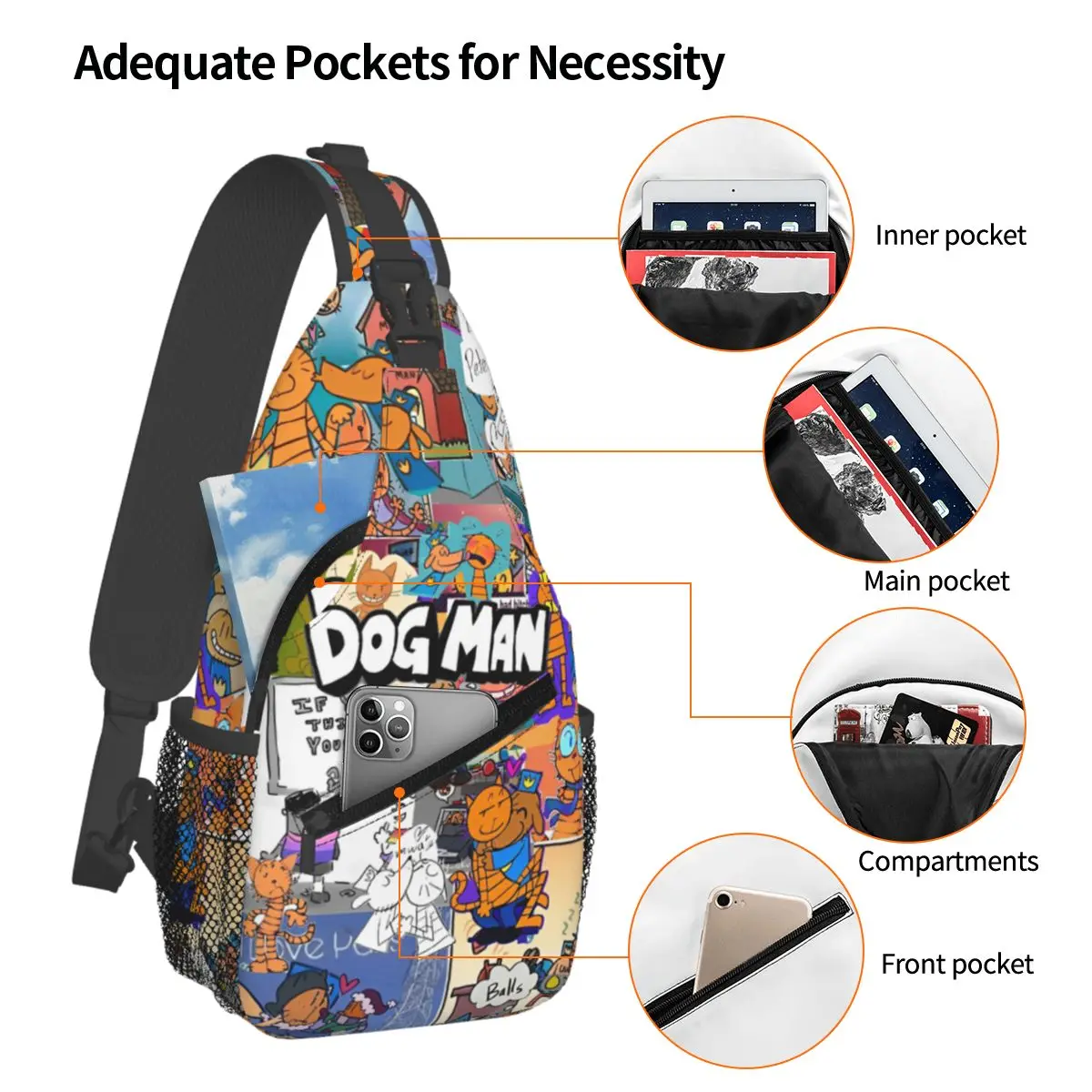 Dogman Peter Cat Manga Comic Crossbody Sling Bag Printed Chest Bag Dog Man Cartoon Shoulder Backpack Daypack for Travel Travel