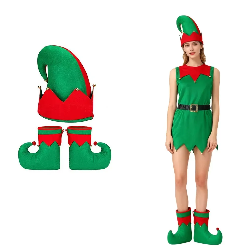 PESENAR Christmas Elf Costume Sets Xmas Holiday Elf Felt Hat Elf Shoes Christmas Costume Headband