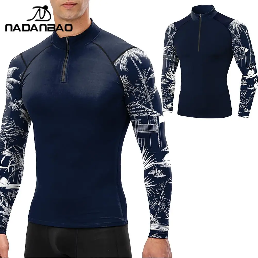 Nadanbao Summer Swimming T-Shirt Men Swimsuit Diving Suits Zipper Jersey Uv Protection Clothes Drying Surfing Beachwear Swimwear