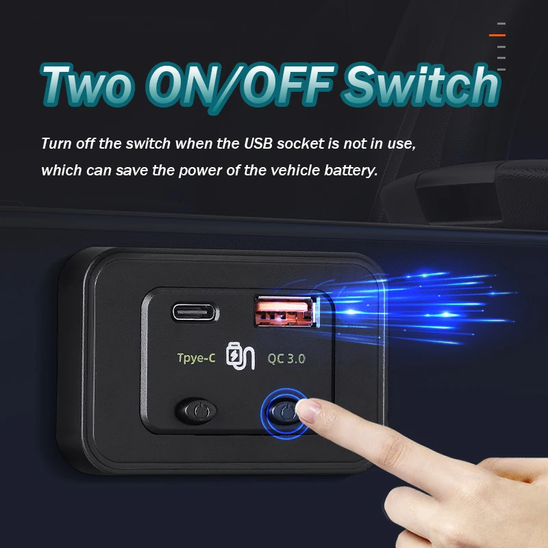 48W Quick Charger QC USB Type C 12V/24V With On/off Button for Car Vehicles Boat SUV Bus Truck Caravan Marine Adapter Modified