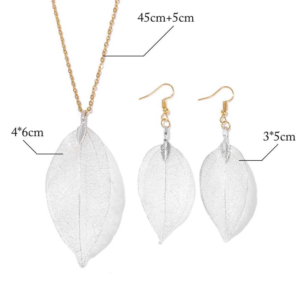 Women's Electroplated Gold Leaves Necklace & Drop Earrings Set