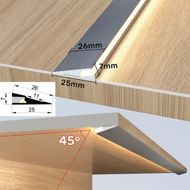 Niewidoczna dioda LED H7mm skośna wiązka profil aluminiowy montowana na powierzchni ultracienka szafka warstwa krawędzi Panel półki twarda listwa świetlna
