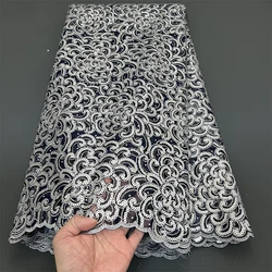 African Nigerian Sequins Embroidery Tulle Lace Fabric, Sewing Beads Stone Prom Dresses, High Quality, 5Yards, 2025 PS0062