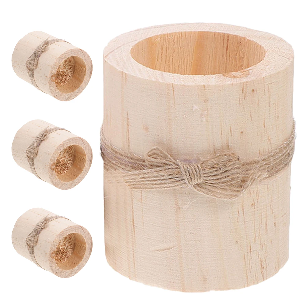 

4pcs Wooden Tea Light Holders Handmade Votive Holder Mini Dish For Wedding Party Christmas Holiday Rustic Farmhouse