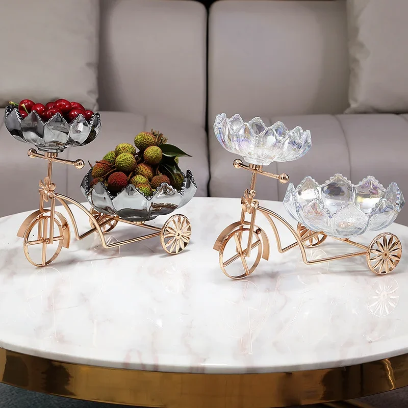 

6PCS Luxury Bicycle Fruit Snack Dessert Plate Crystal Glass Bowl Rack Metal Frame Home Feast Tray Table Candy Decoration Stand