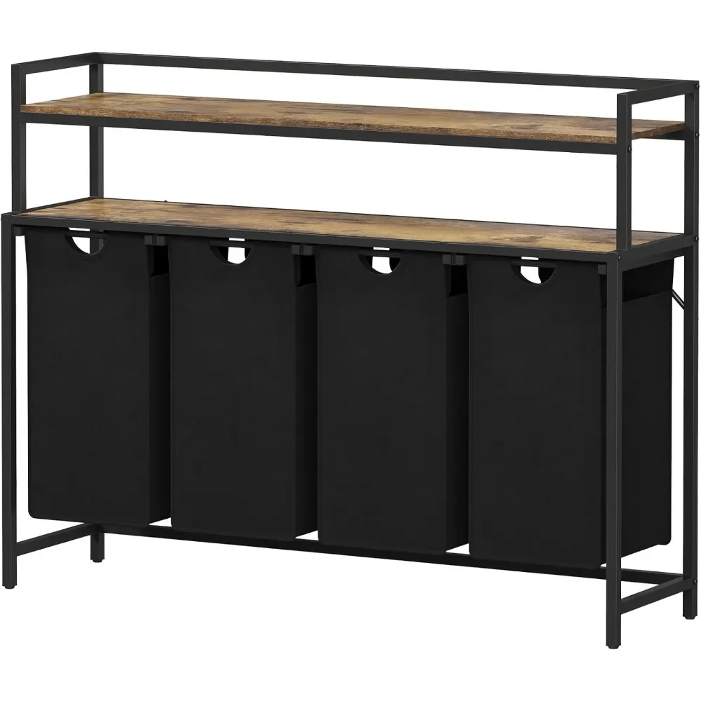 Cesto de roupas mais vendido, 4 seções, 168l, organizador de cesta de roupas para lavanderia, marrom rústico