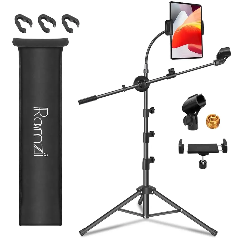 

Free Shipping Mic Stand,6 In 1 Microphone Stand Floor Boom Mic Stand, Support Boom Gooseneck Mic Clips Tablet Phone Holder Any C