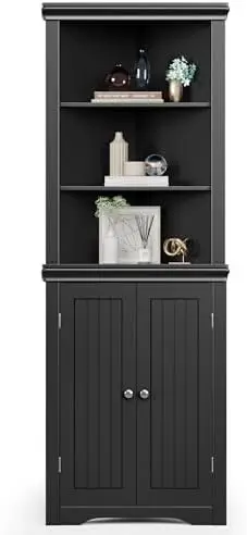 

Corner Cabinet, Espresso, with 2 Doors and 3 Tier Shelves, Free Standing, for Bathroom, Living Room, Bedroom or Kitchen Closet