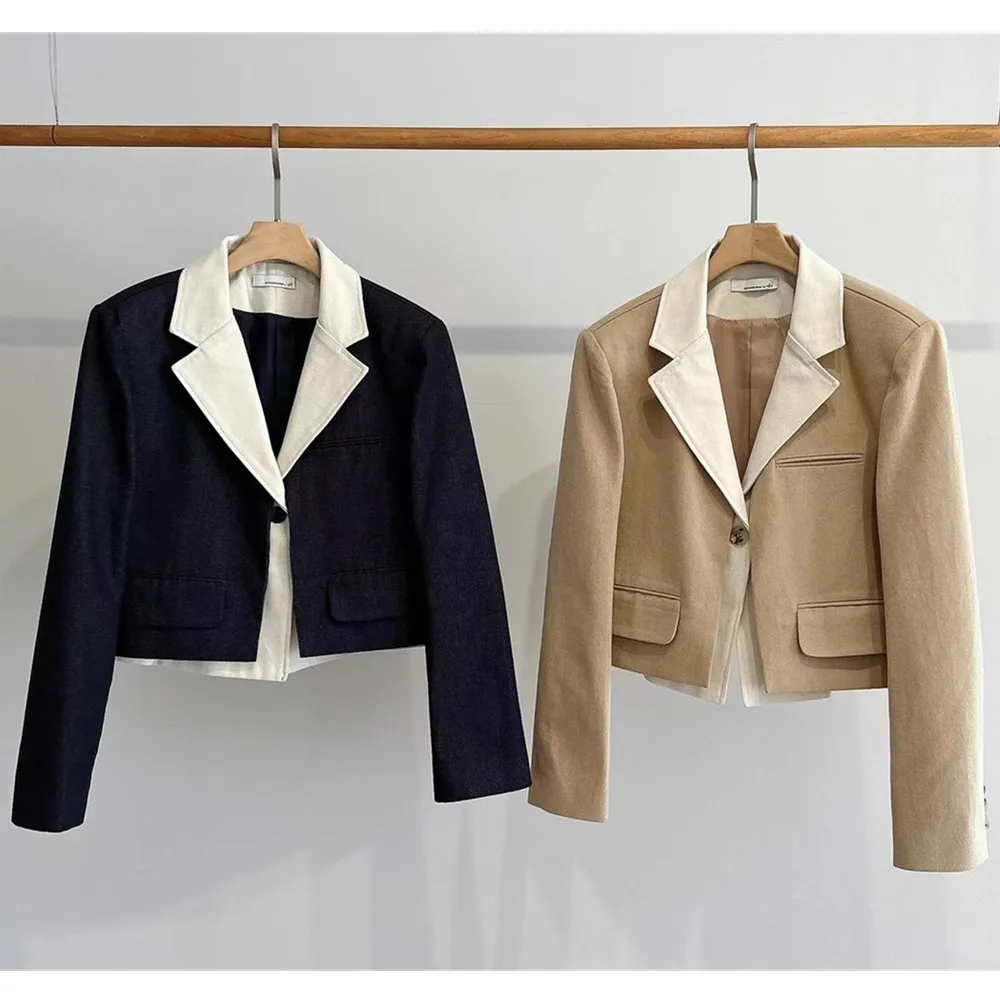 2023 Herbst neue Frauen Blazer gefälschte zweiteilige Revers Langarm kurze Freizeit anzug Mantel Jacke Mode weibliche Kleidung y4465