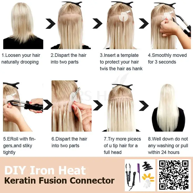 MRS HAIR Flat Tip Hair Extensions Keratin Human Hair Extension Fusion Hair 1x0.8cm Bond 14 18inch NonRemy 1B Brown Blonde Silver