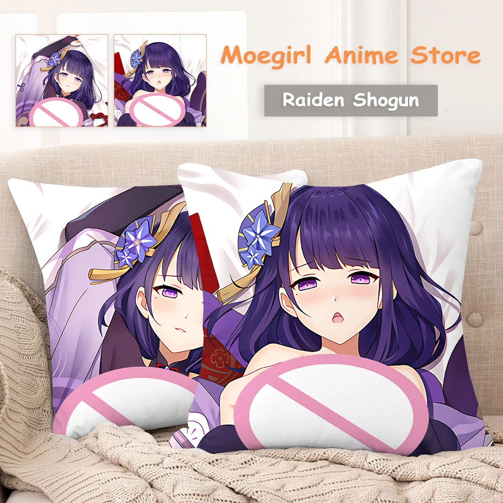 

Raiden Shogun Sofa Cushion Cover 45*45 Decoration Pillowcase for Living Room Sofa Anime 2-Side Print Pillow Covers Decorative