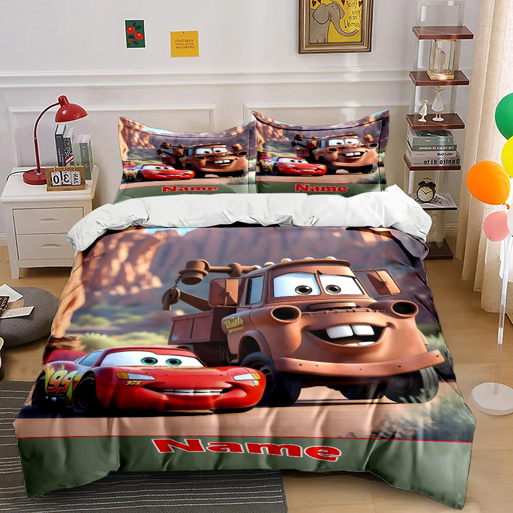 

Personalization Customized Name Quilt Cover Cartoon Car Printing 3 PCS Pillowcase Bedding Set Children Adult Luxury Gift