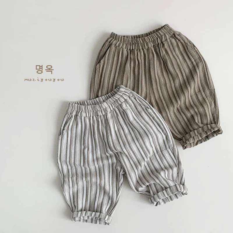 

UNITIM 2026 Spring Toddler Girls Pant Vertical Stripes Thin Newborn Boys Casual Pant Elastic Waist Kids Baby Boys Harem Pant