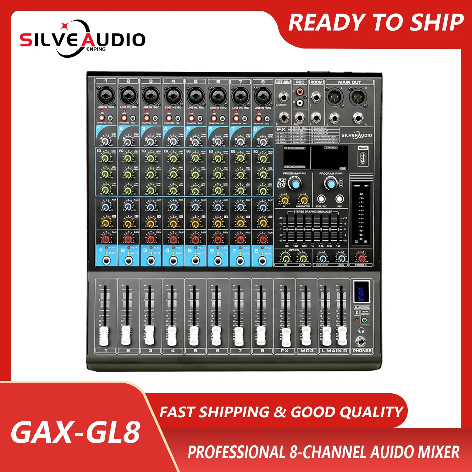 

GAX-GL8 High Quality 8 Channel Digital Console Audio Mixer With USB For Karaoke Stage Concert