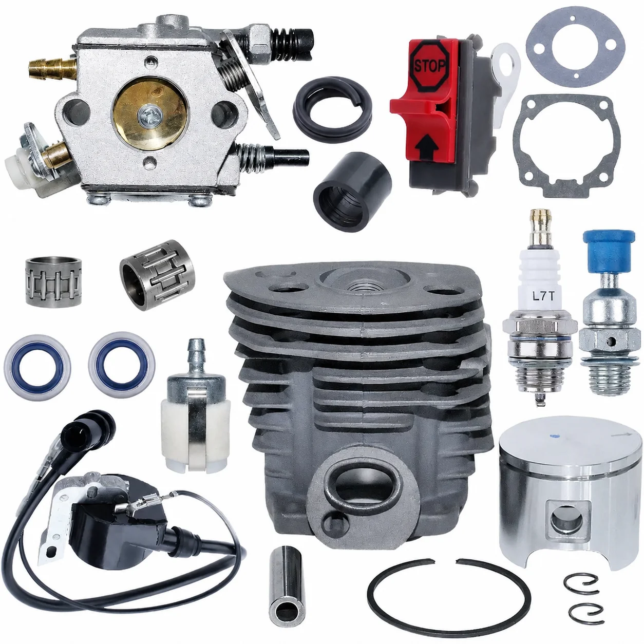 46mm Cylinder Piston Crank Bearing Kit For Husqvarna 55 50 51 Chainsaw Carburetor Gasket Decompression Valve OEM 503609171 Parts