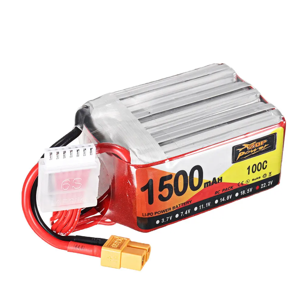 

ZOP Power 22.2V 1500mAh 100C 6S Lipo Battery XT60 Plug For RC Racing Drone