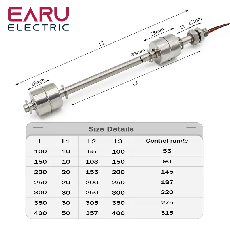 Imagem -02 - Float Interruptor Tanque Sensor de Nível de Água Líquida Duplo Bola Float Interruptor Tanque Sensores de Fluxo de Piscina Bomba de Controle 10w 50w Aço Inoxidável