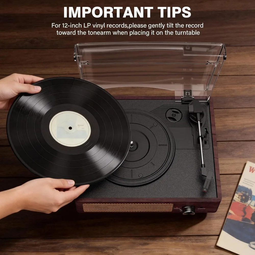 US Shipping Vintage Bluetooth Record Player with Speakers 3 Speed Portable Turntable for Home Entertainment Retro Decor