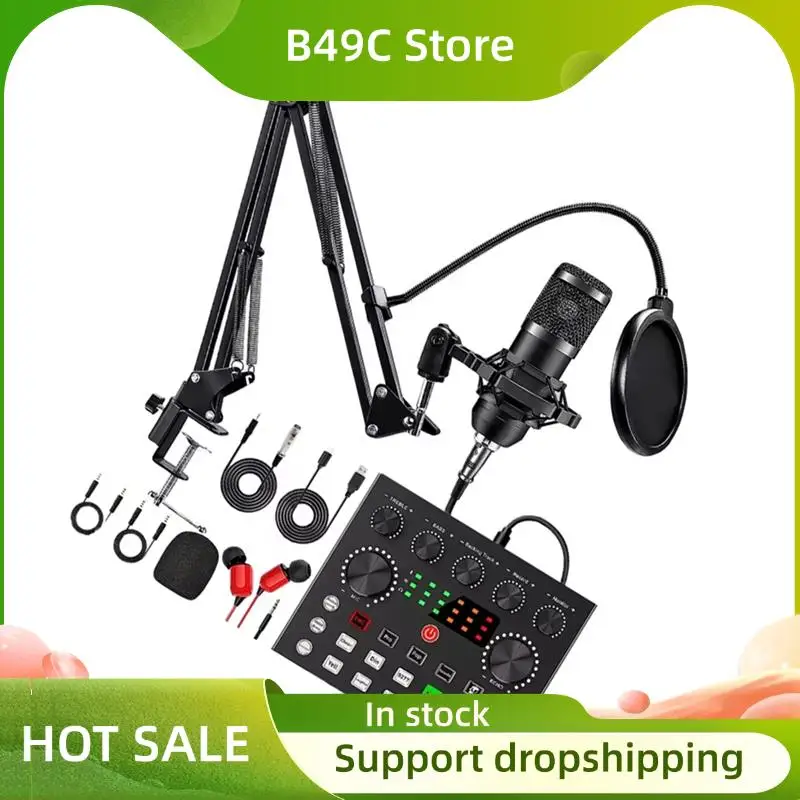 B49C BM800 V8s For Karaoke For Podcast Recording Professional Audio Condenser Mic Equipped With Sound Card
