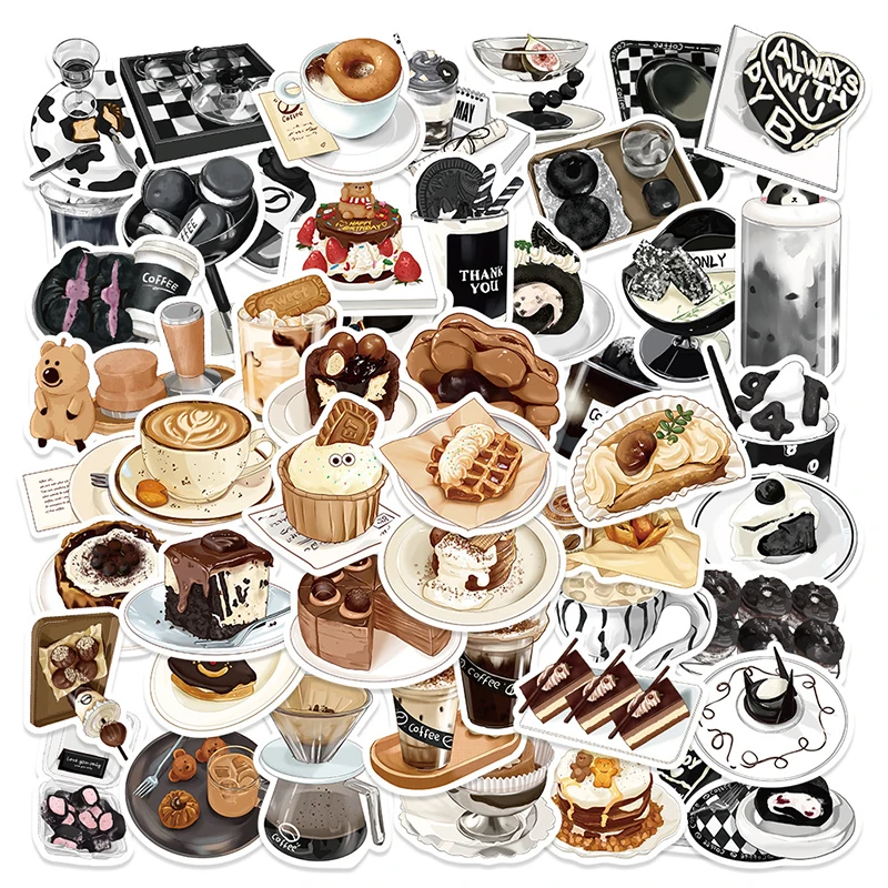 

50 шт., наклейки с граффити для сладкого послеобеденного чая, ПВХ, водонепроницаемые рулеты для торта, кофе, мороженое, макароны, декоративные наклейки для торта, детские игрушки