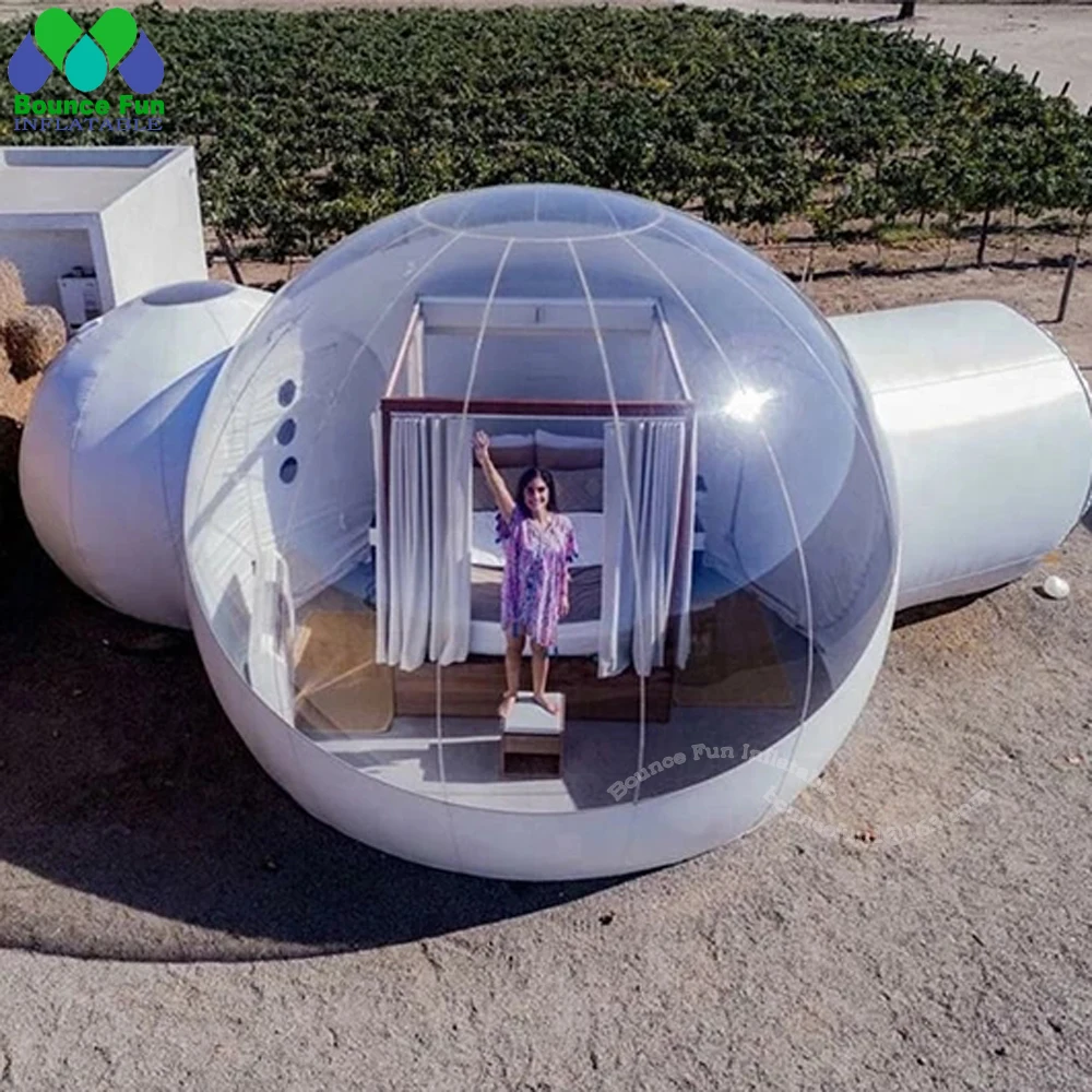 Tenda gonfiabile a bolle grande cupola trasparente per la campagna della casa all'aperto con camera da letto e toilette per il campeggio Glamping dell'hotel trasparente