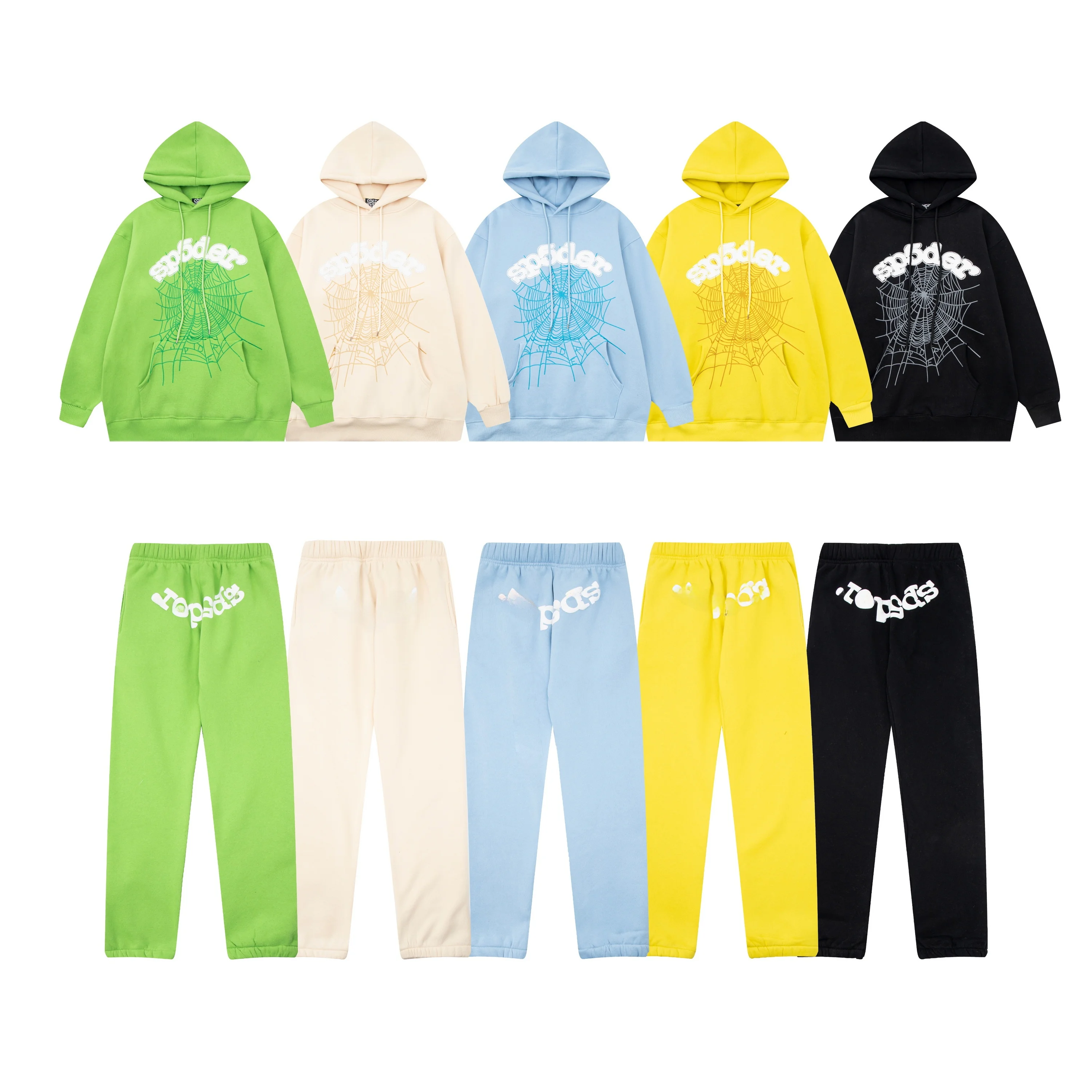 

Trendy Spider Web Print Fce Lined Hoodie And Pants Set for Men Casual Sportswear Autumn Cotton Long Sve Teenagers