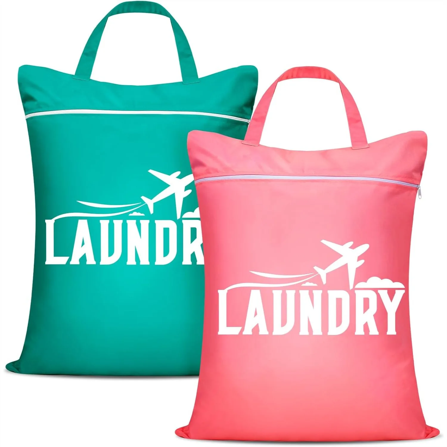 Large Travel Laundry Bags - Washable Waterproof Wet Dry Bag for Dirty Clothes, Swimsuits, Workout & Gym - Pink & Blue