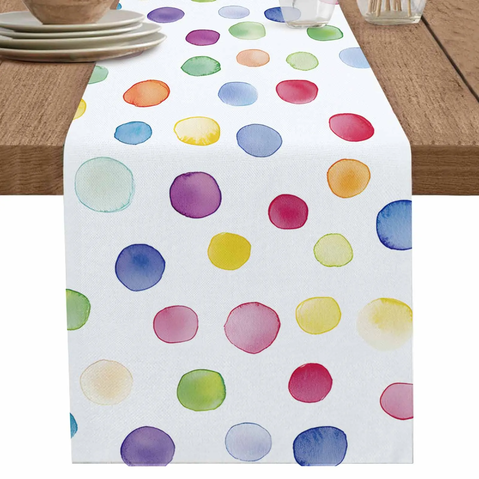 

Color Wave Point Gradient Linen Cotton Table Cloth Decoration For Home Wedding Christmas Party
