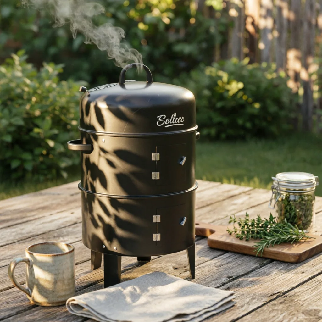 3-in-1 Barbecue Grill Heat-Resistant Stackable Smoker 3 in 1 Barbecue Grill Adjustable Air Vents Outdoor Cooking Thermometer