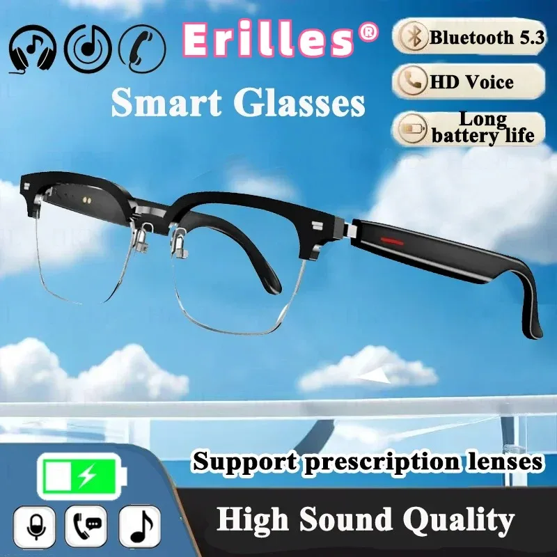 

Erilles E13 Smart Glasses:Blue Light Filtering Polarized Sunglass Lenses Audio Built-in Mic & Speakers Touch & Voice Assistant