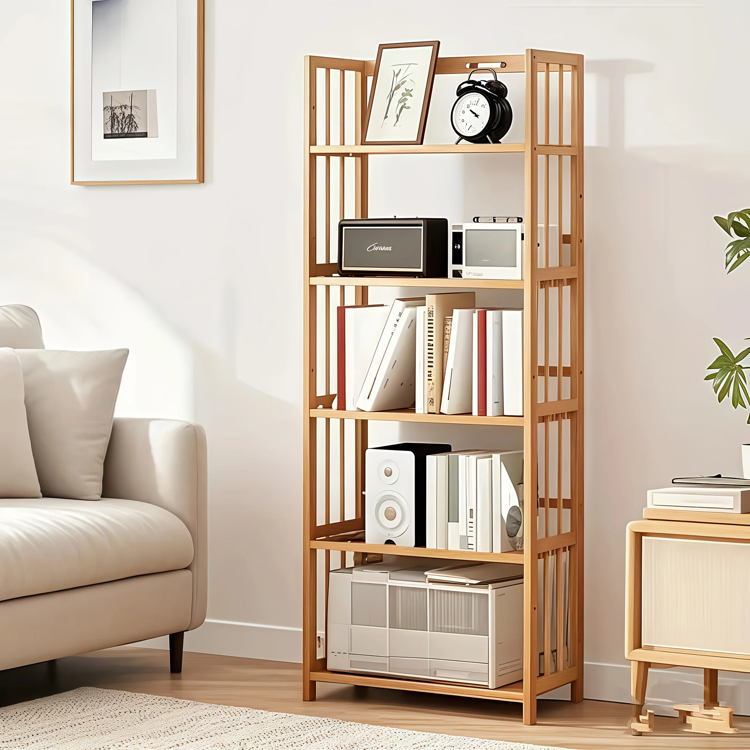 5-Tier Adjustable Heavy-Duty Oak/ Wood Bookshelf- Modern Free-Standing Shelving Unit with Adjustable