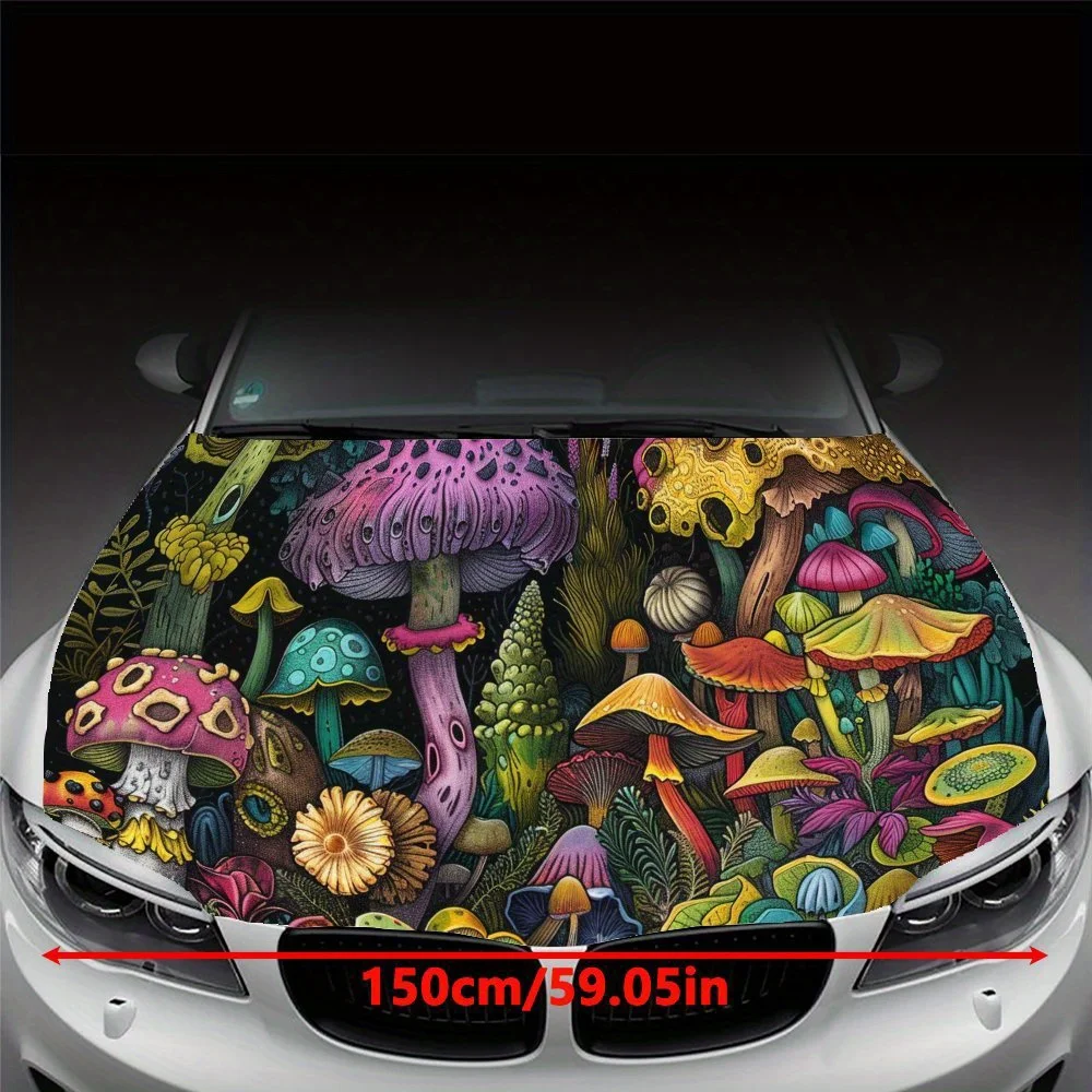 Fantasy Mushroom Car Hood Sticker PVC Self Waterproof Stick, Striking Auto Exterior Accessories Decor Protect Gift for Car Lover