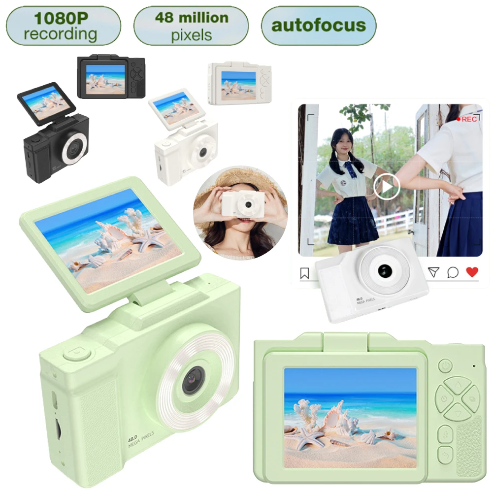 Откидная камера 2,8 дюйма HD с откидным экраном, цифровая камера Ccd, 48 МП, 180, камера с откидным экраном, видеокамера для видеоблогов, видеокамера с заполняющим светом, подарок