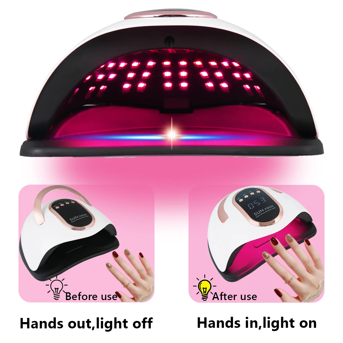 مجفف أظافر احترافي 90 خرزة مصباح بالأشعة فوق البنفسجية/LED مع شاشة عرض، 4 أنواع من أدوات علاج الأظافر سريعة الجل