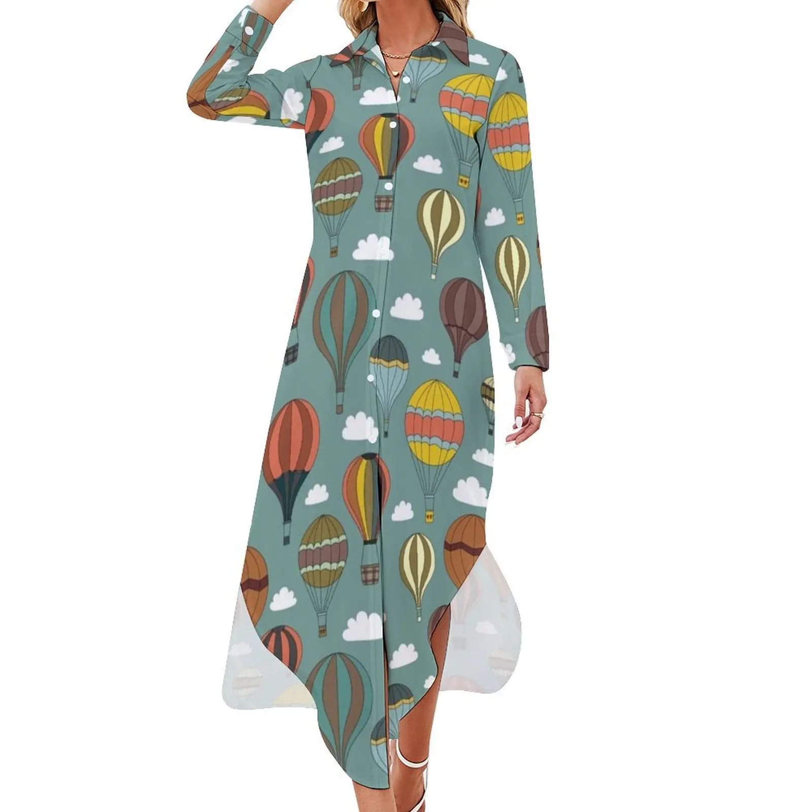 

Vintage Hot Air Balloons Long Sleeved Shirt Dress Evening gown Party dresses for women