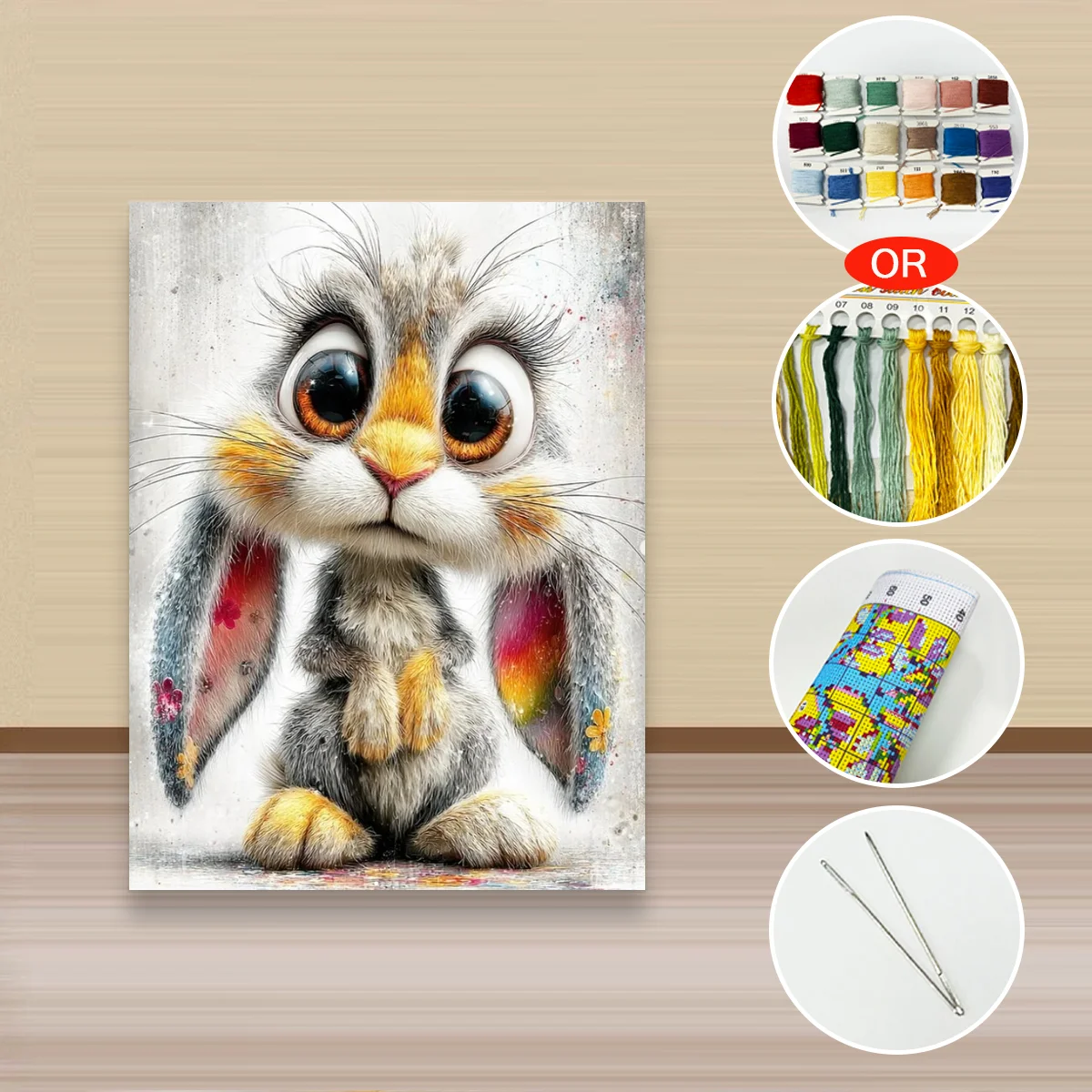 1 Stück 30x40cm/11,8x15,7 Zoll, 11Ct/14Ct Kreuzstich-Set, DIY Valentinstagsgeschenk, Stickerei-Set für Festlichkeiten, Großäugiger Hase – Detail 4