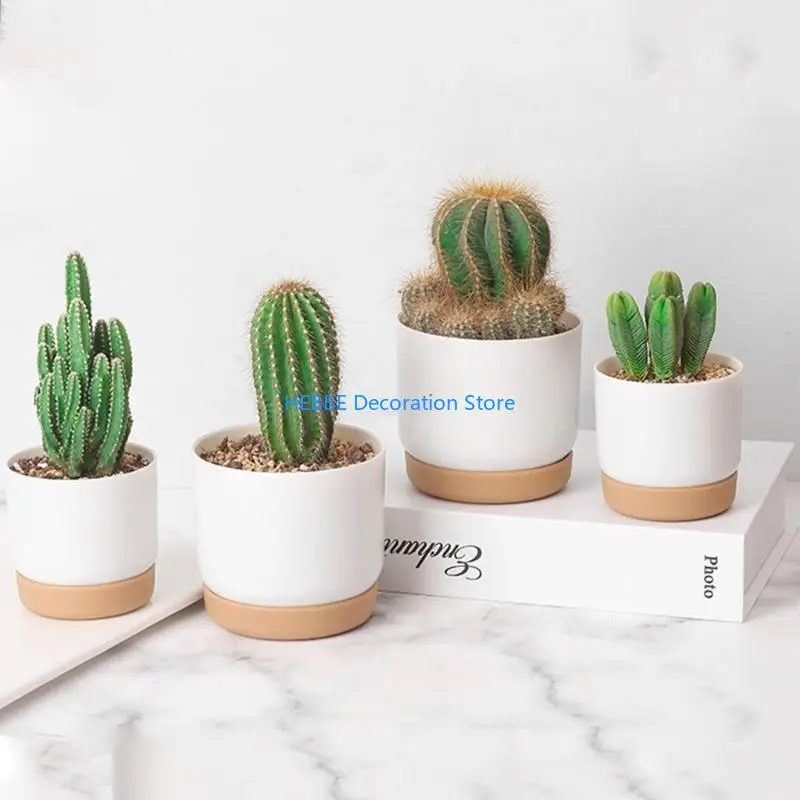 B0KC Large/Small Planter Imitation Plastic Ceramic Cylinder Flower Pot