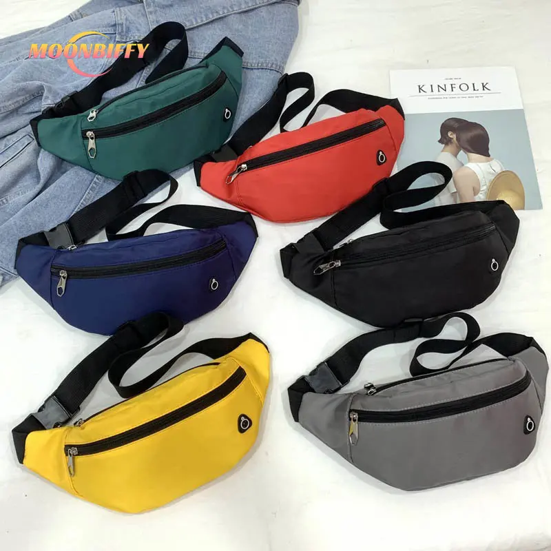 

Nylon Men Waist Bag Fashion Crossbody Bag Solid Color Travel Phone Pouch Unisex Belt Purse Black Hip Waist Pack Male Chest Bags