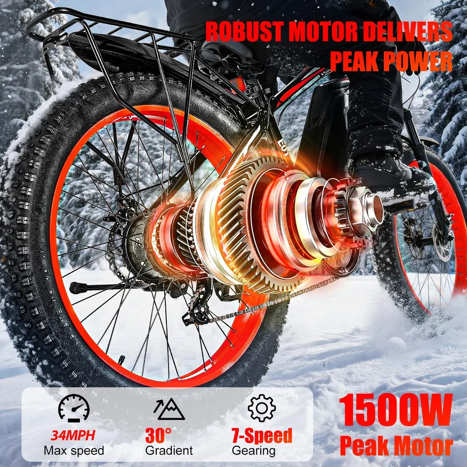 1500W Electric Bike for Adult 60Mile 34MPH 26'' Fat Tire E-Mountain Bicycle image 5