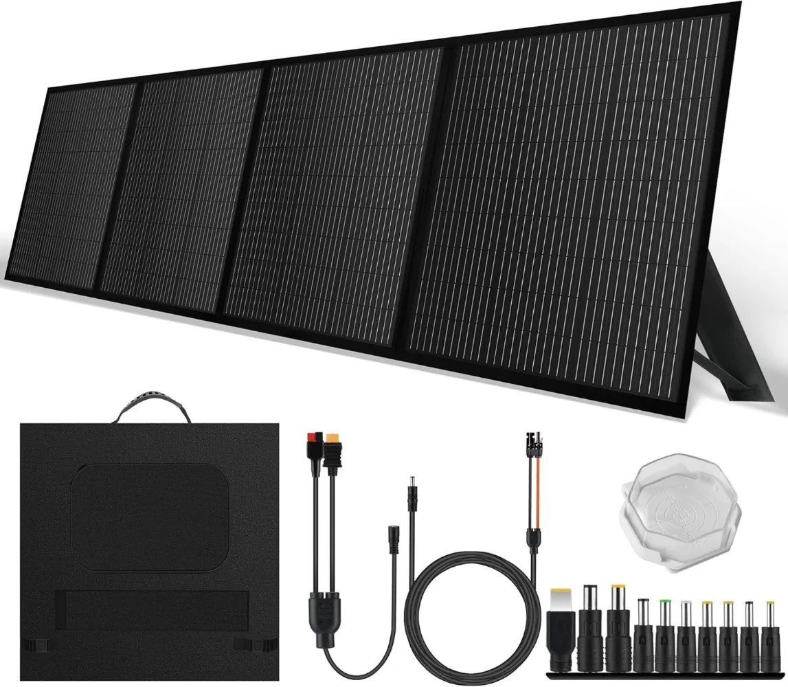 Portable 200 Watt 12V Foldable Solar Panel with Adjustable Kickstands and Waterproof IP65 Design for Power Station,Camping