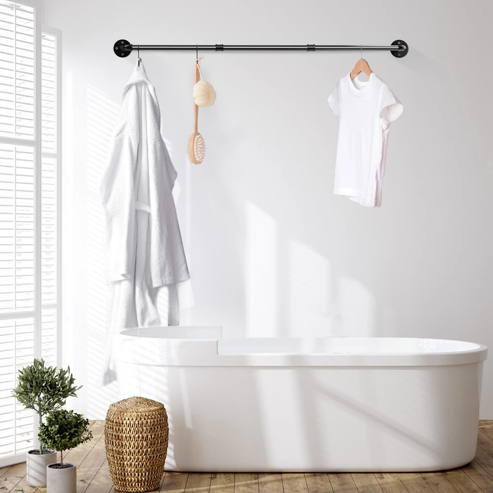 Wall Mounted Industrial Pipe Clothes Rack Bedroom Hanging Garment Rail Rack Space Saving Shelf