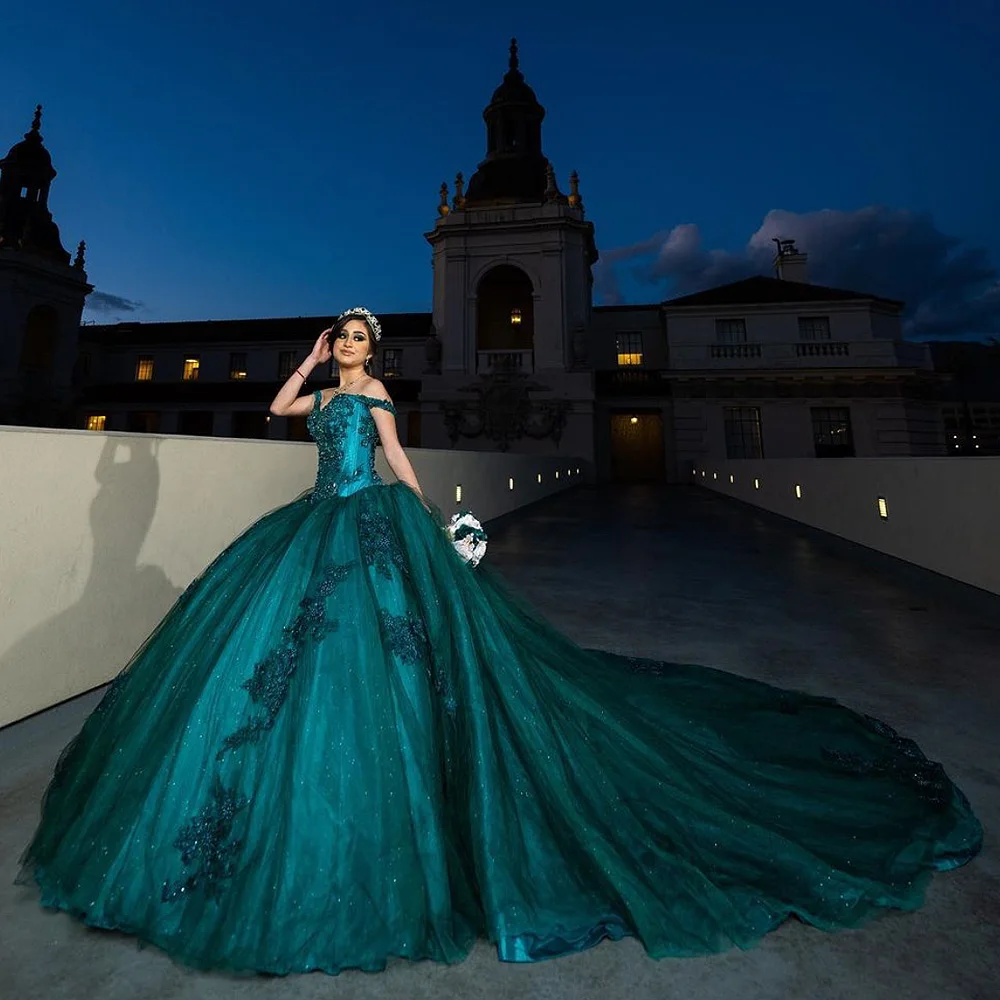 

Зеленое бальное платье Quinceanera 2023 роскошное платье принцессы с длинным шлейфом для девочек 15 16 лет вечерняя одежда на день рождения подарок конкурс