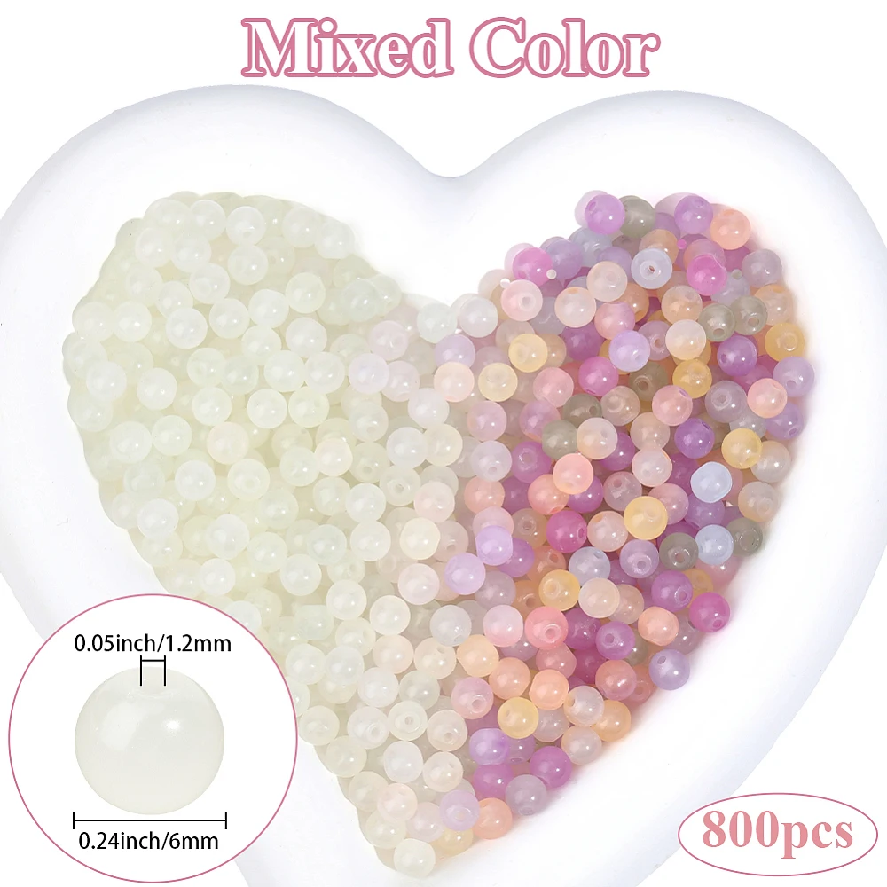 1 Box 800PCS 6MM UV Reactive Beads with Hole Glass Round White Changing Colorful Change Sensitive Sunlight Loose Spacer