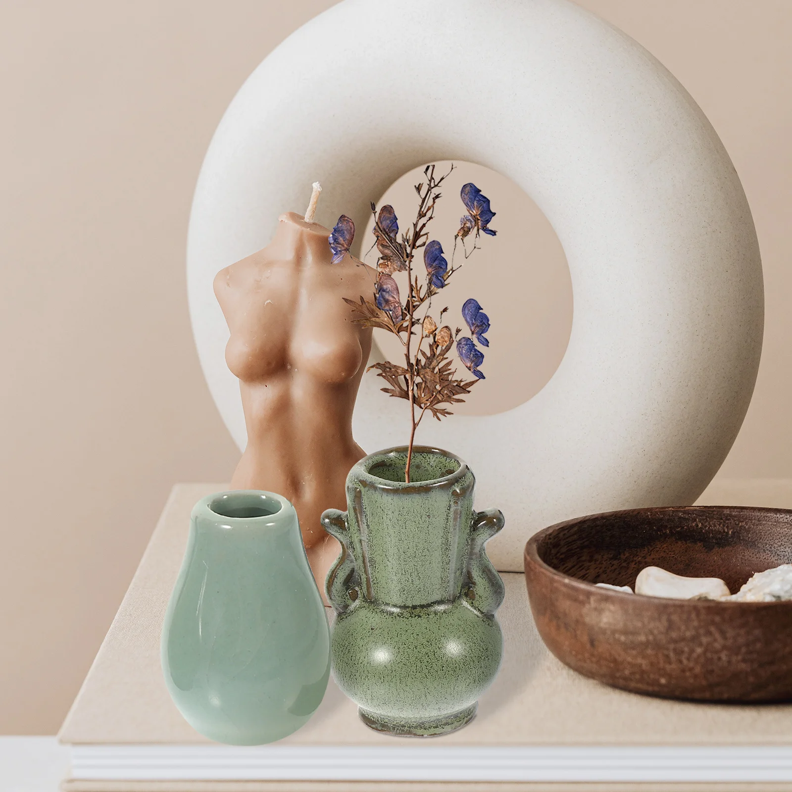 

4Pcs Zen Style Mini Ceramic Vases Decorative Flower Holders Cute Home Tabletop Ornament Mini Vases Tiny Vase Modern Vase